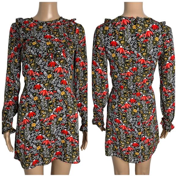Topshop Dresses & Skirts - TopShop Ruffled Floral Long Sleeve Retro Style Mini Dress